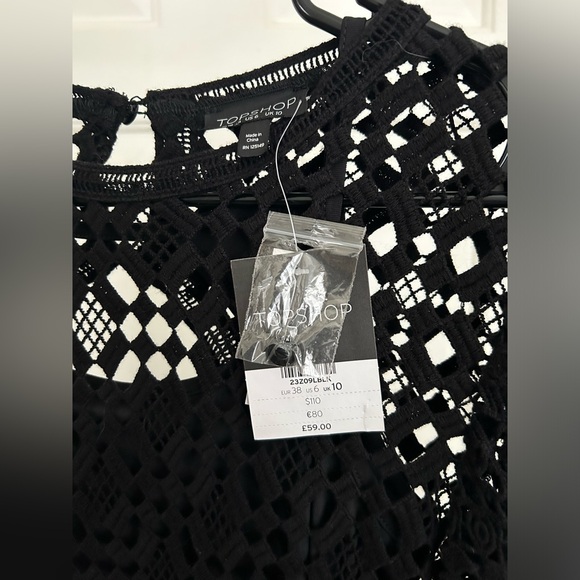 NWT Topshop black crochet lace slip dress long sleeve size 6 - Picture 4 of 7